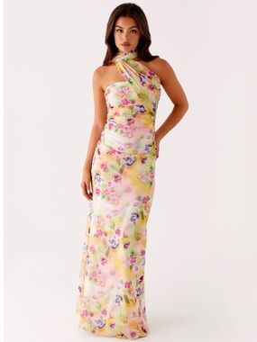 Peppermayo Floral Halter Maxi Dress in Pastel Yellow, Pink, Purple
